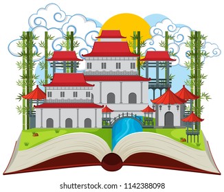 An asian building open book illustration