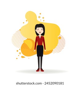 Asiático asistente de negocios Ilustración vectorial plana. Mujer joven en ropa formal. Concepto de negocio, empleado de oficina, trabajo, ocupación para Diseño web, Anuncio o página de destino