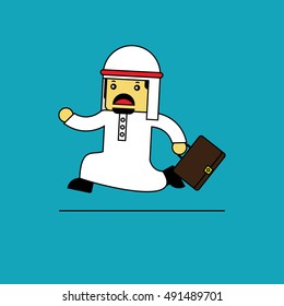 Asian Business Man running. Cartoon character.