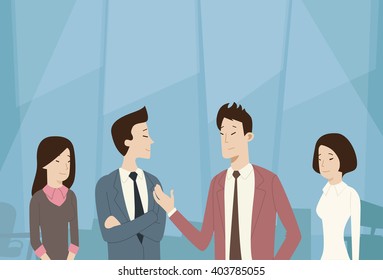 Asian Business People Group Team Talk Communication, Negotiation Flat Vector Illustration