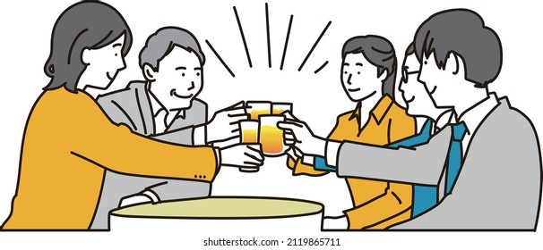 Asian business person toasting at a tavern