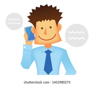 Asian business person vector flat illustration (upper body) / talking on a smartphone
