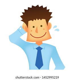 Asian business person vector flat illustration (upper body) / shy man, embarrassed man