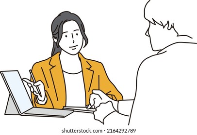 Asian business woman explaining using a tablet