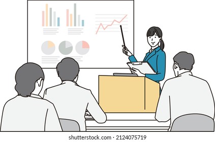 Asian business woman giving a presentation