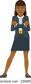 An Asian business woman with her arms crossed mascot concept in a flat modern cartoon style