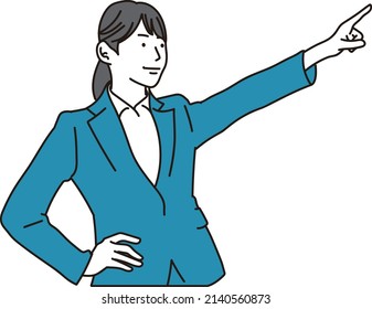 Asian business woman pointing with confidence