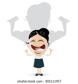 asian business woman is showing her muscles