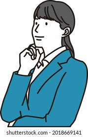 Asian business woman thinking with her chin