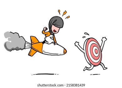 Asian business woman try to achieve target. Cartoon vector illustration design on isolated background