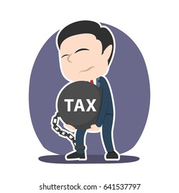 asian businessman burdened with iron ball tax