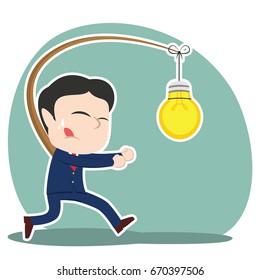 asian businessman is chasing bulb
