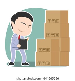 asian businessman checking packages