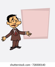 Asian businessman disoriented and worried. Is showing, as in a presentation, the data you want.
