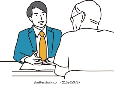 Asian businessman explaining to the elderly