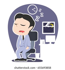 asian businessman fall asleep illustration design