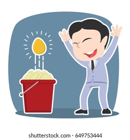asian businessman found golden egg among ordinary egg