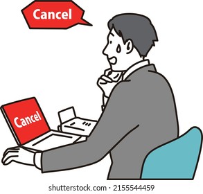 Asian businessman having trouble receiving cancellation notice