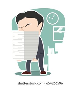 asian businessman holding stack of paper
