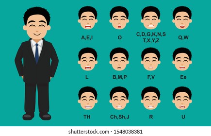 Asian Businessman Mouth Sync Talking Cartoon Vector Illustration