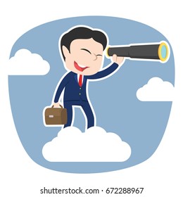 asian businessman on clouds looking through monocular