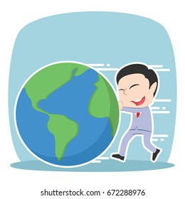 asian businessman pushing earth