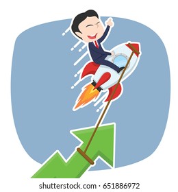 asian businessman raising graph using rocket