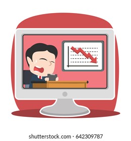 asian businessman reporting decrease progress on tv