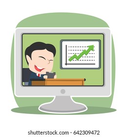asian businessman reporting increase progress on tv