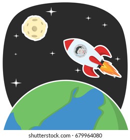 asian businessman rocket orbiting earth
