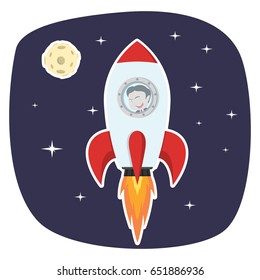 asian businessman rocket in space near moon