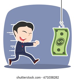 asian businessman running to money bait