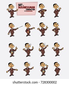 Asian businessman. Set of postures of the same character in different expressions. Sad, happy, angry ... Always showing, as in a presentation, the data you want.
