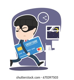 asian businessman stealing credit card