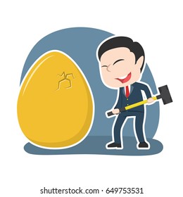 asian businessman want to break his golden eggs