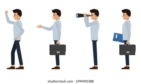 Asian businessman wear blue suit character vector design. Presentation in various action.