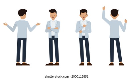 Asian businessman wear blue suit character vector design. Presentation in various action.