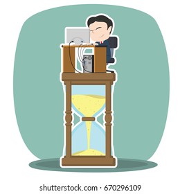 asian businessman is working on hourglass
