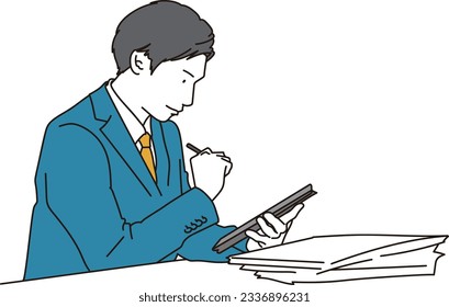 Asian businessman working with tablet