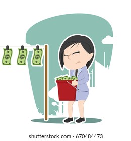 asian businesswoman drying money
