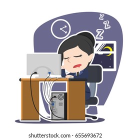 asian businesswoman fall asleep while working