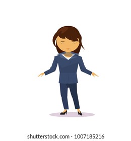 Asian Businesswoman Isolated Over White Background Japanese Business Woman Wearing Suit Full Length Cartoon Character Flat Vector Illustration