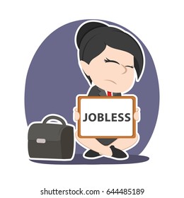 asian businesswoman with jobless board sign