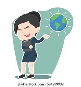 asian businesswoman presenting earth globe