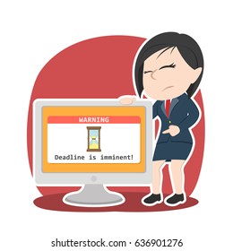 asian businesswoman showing deadline reminder from monitor
