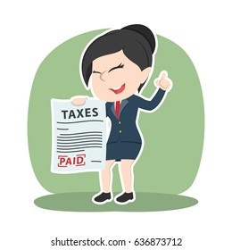 asian businesswoman showing paid tax paper
