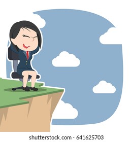 asian businesswoman sitting on chair and enjoying scenery from cliff edge