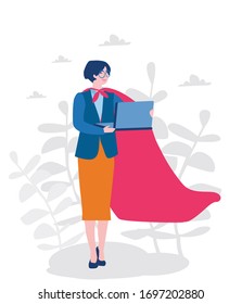 Asian businesswoman superhero. Businesswoman superhero. Vector illustration for web banner, infographics, mobile. Superwoman. 
