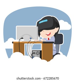 asian businesswoman working with vr sky background