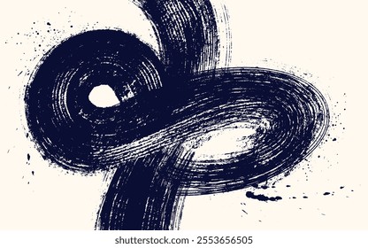 Asian calligraphy brushstroke. Abstract dry, chaotic, wavy strokes painting. Brush stroke dry paint texture. Simple black ink Japanese brush stroke abstract wallpaper. Chinese or Japanese calligraphy.